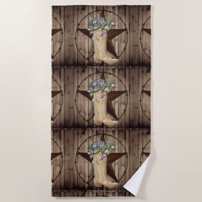 rustic barn wood wildflower western star cowgirl beach towel (Front)