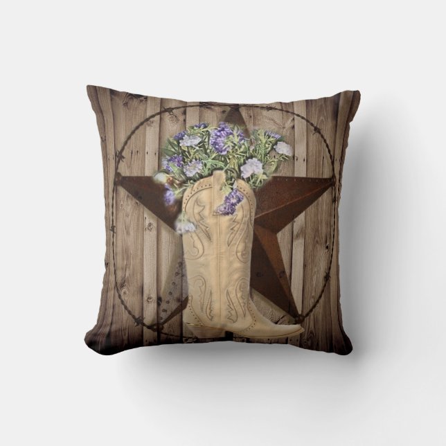 rustic barn wood wildflower western star cowgirl cushion (Front)
