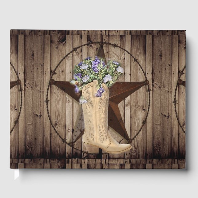 rustic barn wood wildflower western star cowgirl guest book (Front)