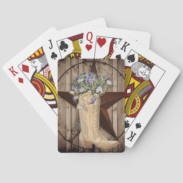 rustic barn wood wildflower western star cowgirl playing cards (Back)