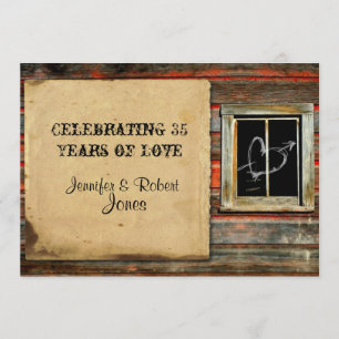 Rustic Barn Wood with Graffiti Heart Anniversary Invitation
