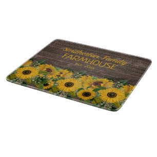 Rustic Barn Wood Yellow Sunflower Family Farmhouse Cutting Board