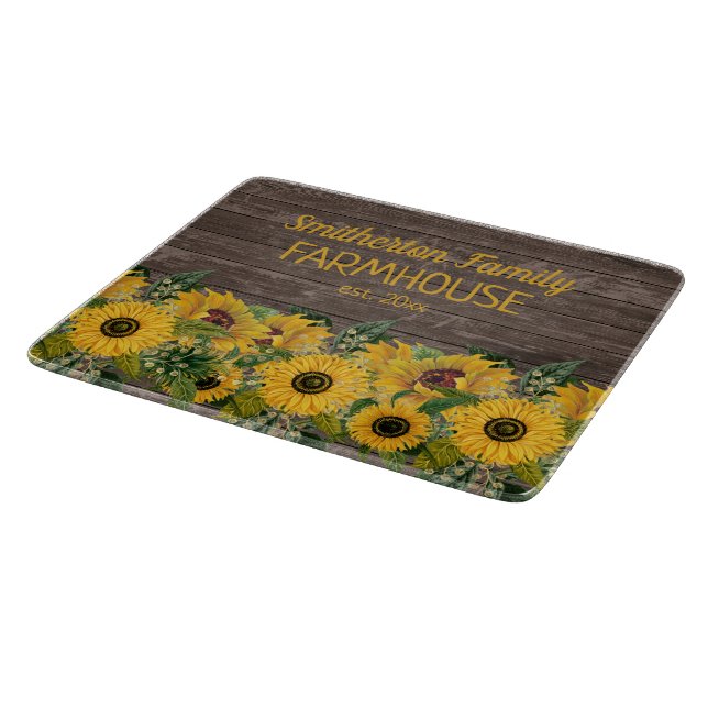 Rustic Barn Wood Yellow Sunflower Family Farmhouse Cutting Board (Corner)