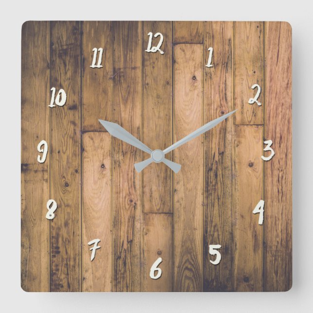 Rustic Barn Wooden Wood Planks Farmhouse Square Wall Clock (Front)
