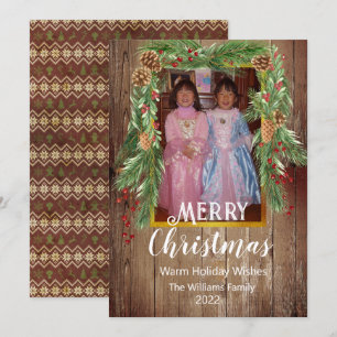 Rustic Barnboard, Pine Garland, Photo Christmas Card