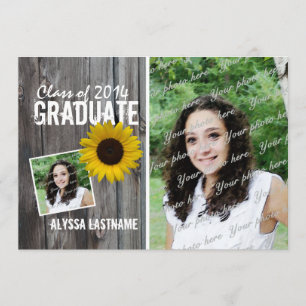 Rustic Barnwood and Sunflower Graduation Invitation