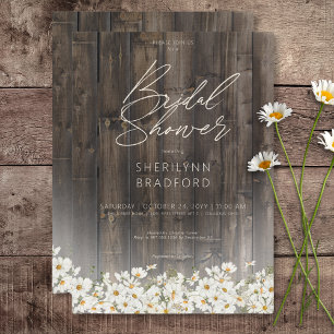 Rustic Barnwood & Daisies Bridal Shower Invitation
