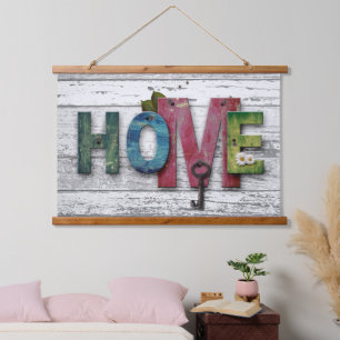 Rustic Barnwood Home Words  Hanging Tapestry