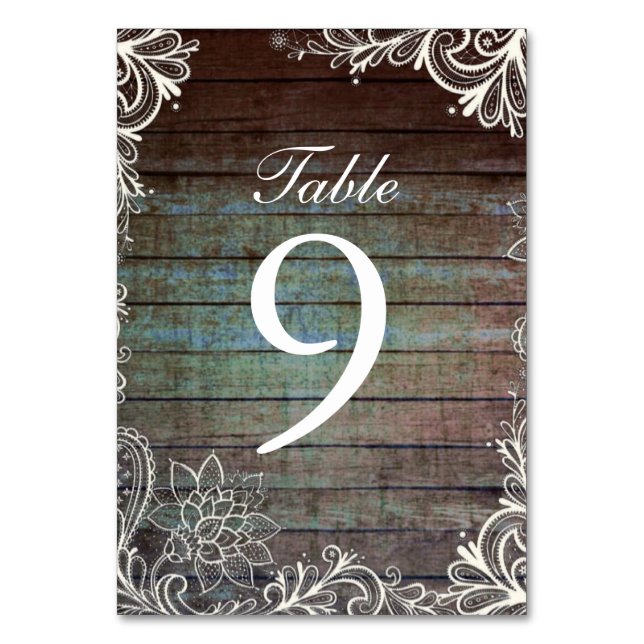 rustic barnwood lace wedding table number (Back)