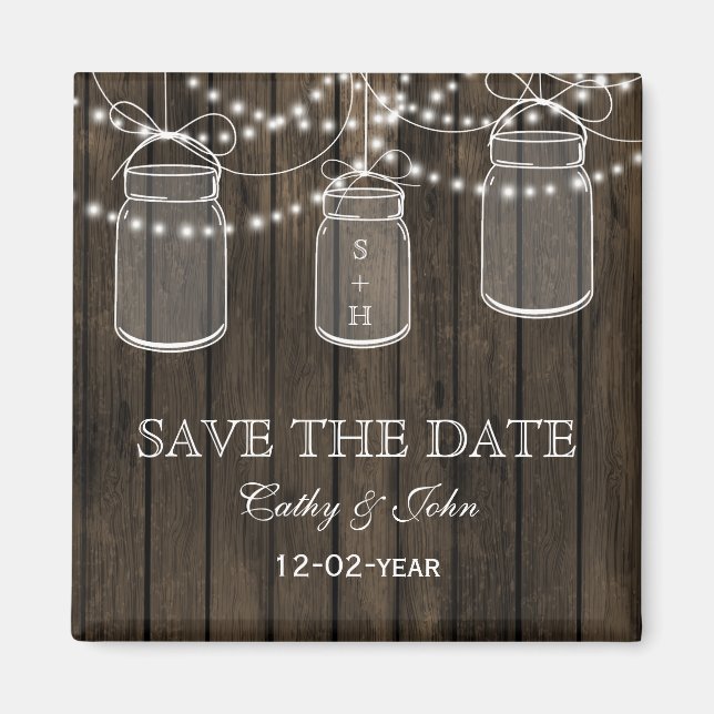 Rustic Barnwood mason jar save the Date Magnet (Front)