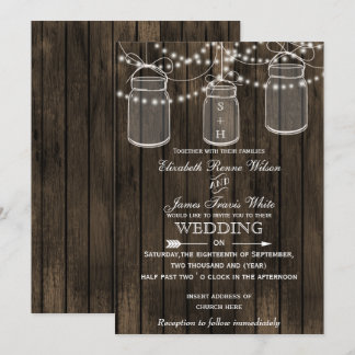 Rustic Barnwood, mason jar wedding invitations