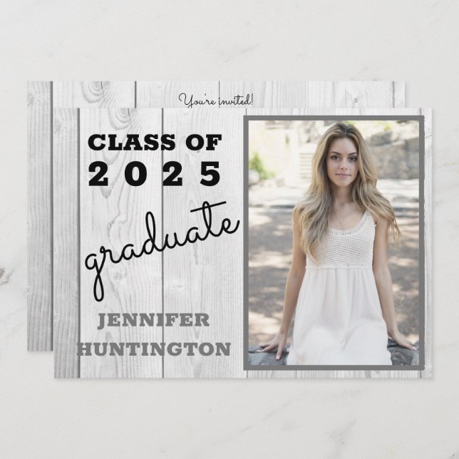 Rustic Barnwood Photo 2025 Graduation Party  Invitation (Front/Back)