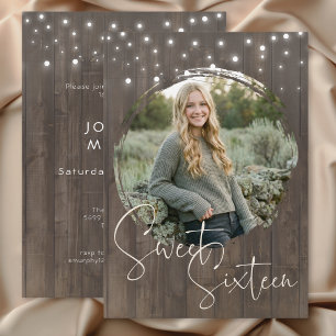 Rustic Barnwood Photo Sweet Sixteen Birthday Party Invitation