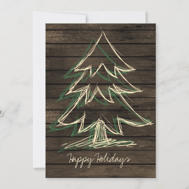 Rustic Barnwood Pine Tree holidays card (Front)