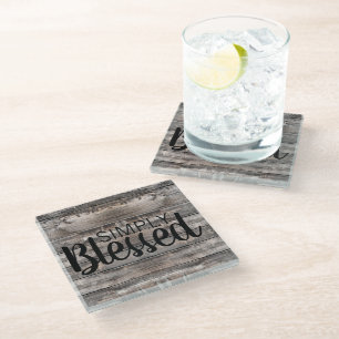 rustic barnwood Simply Blessed   Glass Coaster