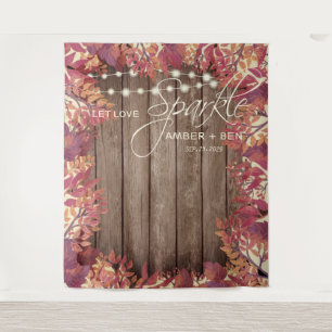 Rustic Barnwood String Lights Floral Fall Wedding Tapestry