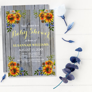 Rustic Barnwood Sunflower Baby Shower Invitation