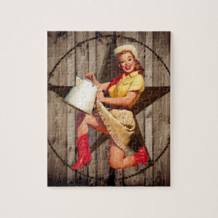 rustic BarnWood texas star western country cowgirl Jigsaw Puzzle