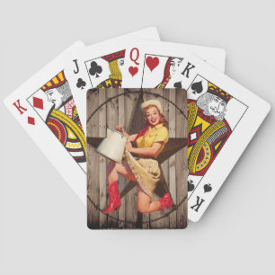 rustic BarnWood texas star western country cowgirl Playing Cards