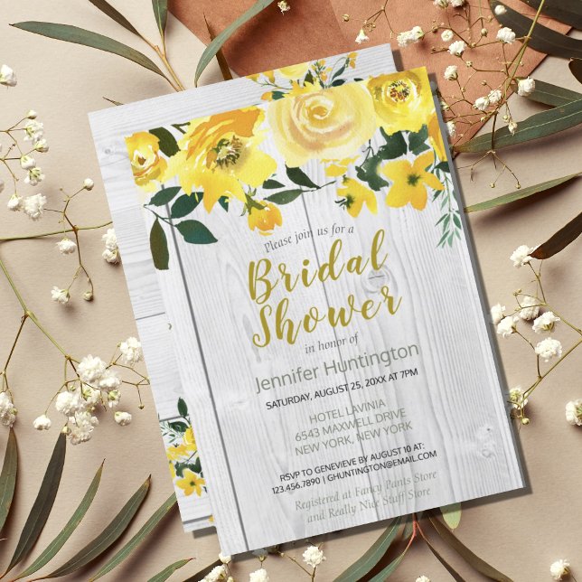 Rustic Barnwood Yellow Floral Bridal Shower Invitation (Rustic Barnwood Yellow Floral Bridal Shower Invitation
)
