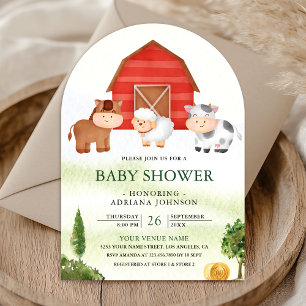 Rustic Barnyard Cute Farm Animals Arch Baby Shower Invitation