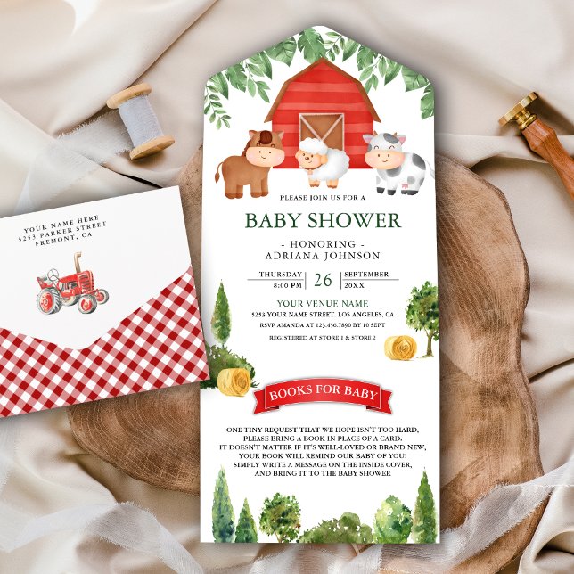 Rustic Barnyard Cute Farm Animals Baby Shower All In One Invitation (Creator Uploaded)