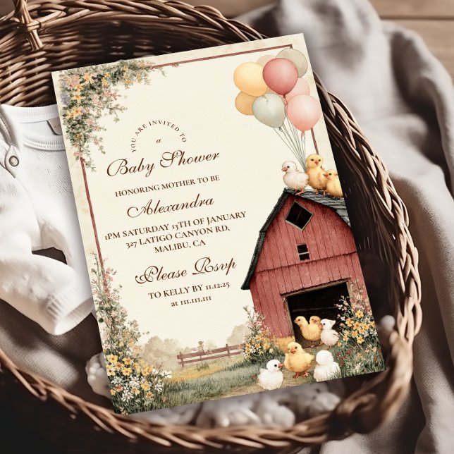 Rustic Barnyard Ducklings Baby Shower Invitation (Creator Uploaded)