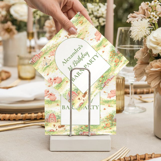 Rustic Barnyard Farm Animals 1st Birthday Napkin (Creator Uploaded)