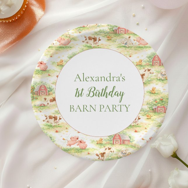 Rustic Barnyard Farm Animals 1st Birthday Paper Plate (Creator Uploaded)