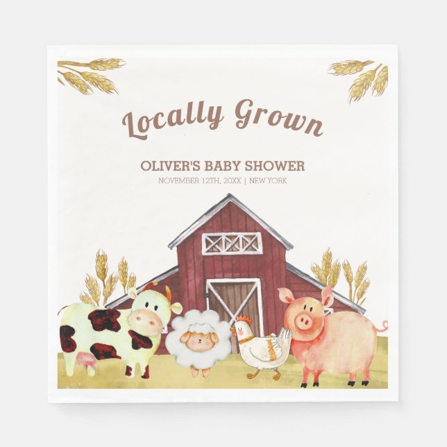Rustic Barnyard Farm Animals Baby Shower Napkin (Front)