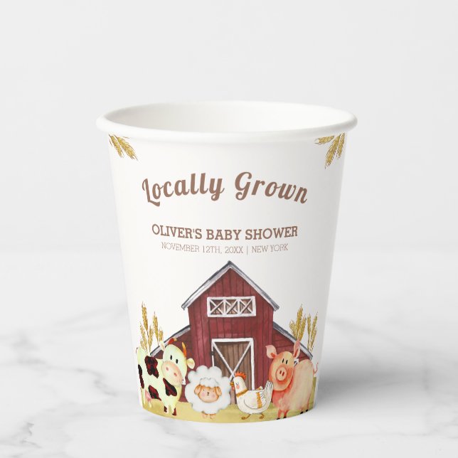 Rustic Barnyard Farm Animals Baby Shower Paper Cups (Front)