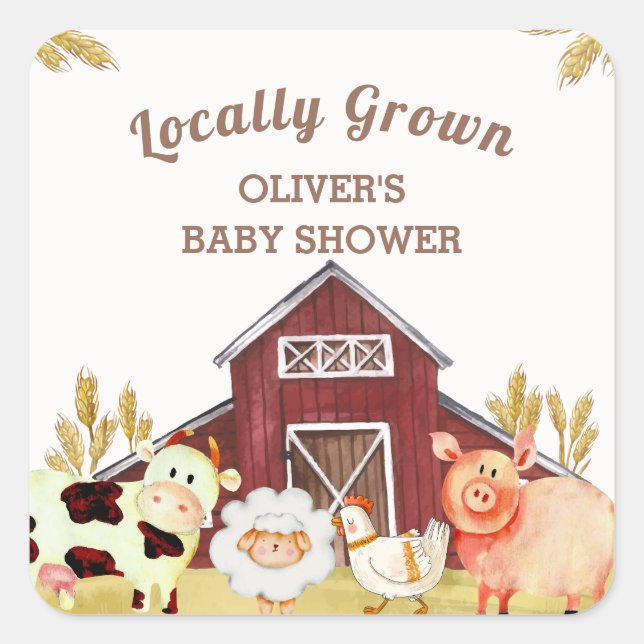 Rustic Barnyard Farm Animals Baby Shower Square Sticker (Front)