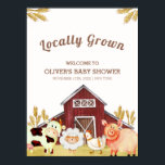 Rustic Barnyard Farm Animals Baby Shower Welcome  Poster<br><div class="desc">Farmers market baby shower theme,  locally grown baby shower theme,  country baby shower theme,  celebrate upcoming special baby shower with our rustic classic watercolor farm barn,  farm animals,  cow,  sheep,  pig,  chicken and barley. You can personalise your own text and colour via "personalise this design".</div>