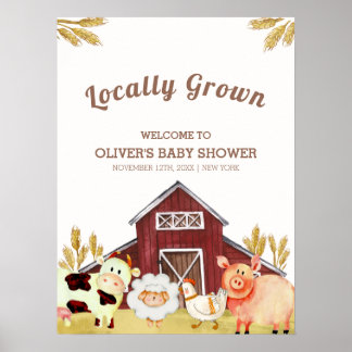 Rustic Barnyard Farm Animals Baby Shower Welcome Poster