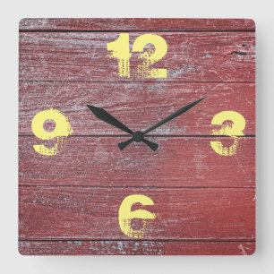 Rustic Barnyard  Red Painted Wood. Square Wall Clock
