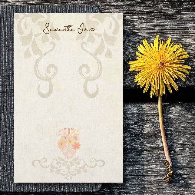 Rustic Baroque Floral Mexican Sacred Heart Stationery (Creator Uploaded)