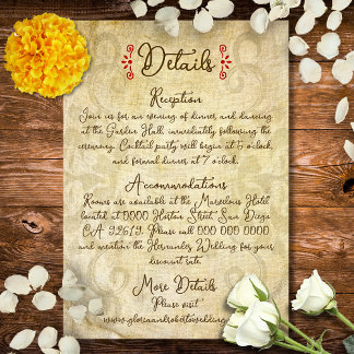 Rustic Baroque Floral Mexican Wedding Enclosure Card