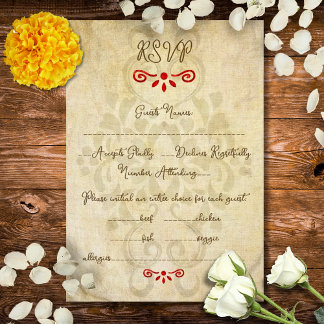 Rustic Baroque Floral Mexican Wedding RSVP Card