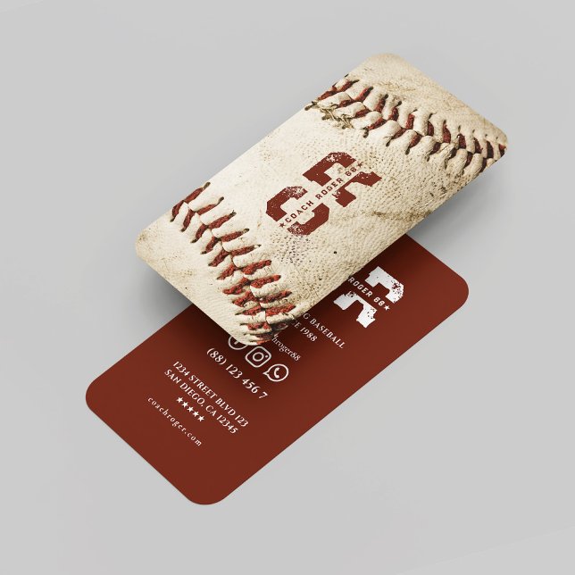 Rustic Baseball Coach Monogram Baseball Team  Business Card (Rustic Baseball Coach Monogram Baseball Team Business Card
)