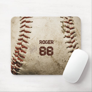Rustic Baseball Name Initials Number Vintage Mouse Pad