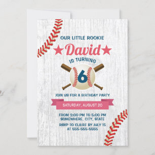 Rustic Baseball Sports Boy 6th Birthday Party Invitation
