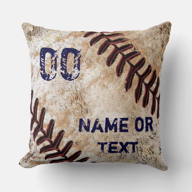 Rustic Baseball Throw Pillow, Personalised Cushion (Front)