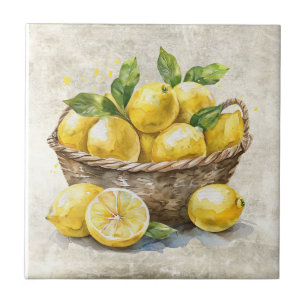 Rustic Basket of Lemons Shabby Chic Ceramic Tile