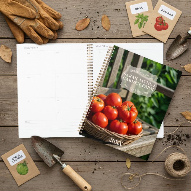 Rustic Basket of Tomatoes Home Garden Farm Planner (Personalized planner for gardeners. If you harvest tomatoes, this planner is just for you too)