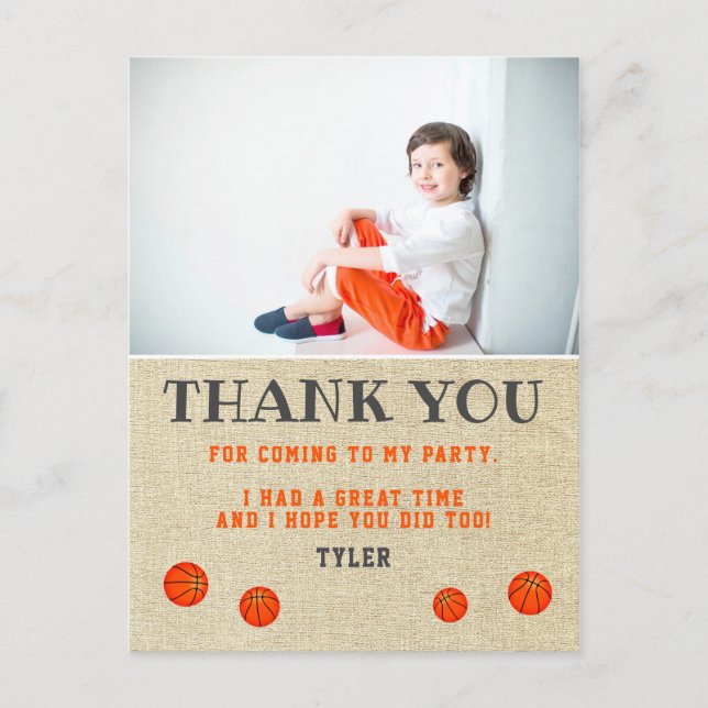 Rustic Basketball Birthday Photo Thank you Postcard (Front)
