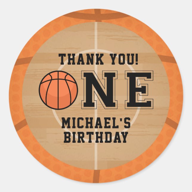 Rustic Basketball Thank You Classic Round Sticker (Front)