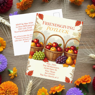 Rustic Baskets of Apples Friendsgiving Potluck Holiday Postcard