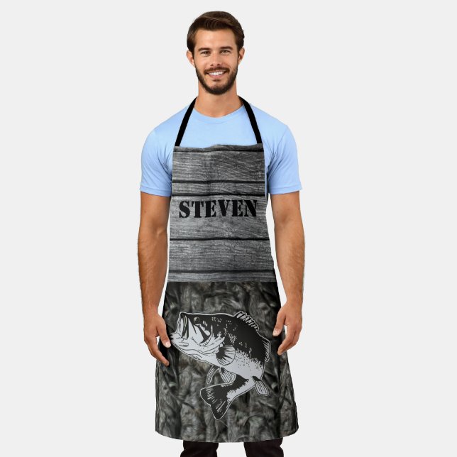 Rustic Bass Fishing Name Wood Sports Outdoors Apron (Worn)