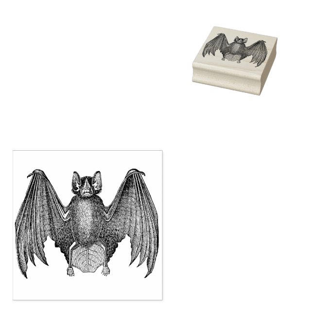 Rustic Bat Vintage Rubber Stamp (Stamped)