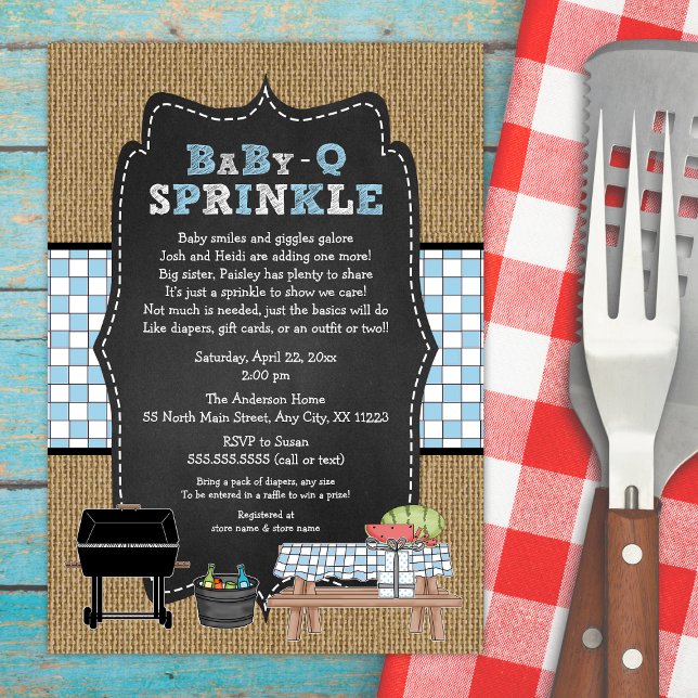 Rustic BBQ boy baby sprinkle Invitation (Creator Uploaded)